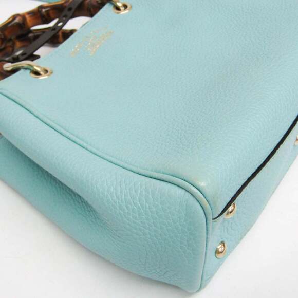 GUCCI Authentic Blue Leather Bamboo Shoulder Bag - Picture 7 of 16